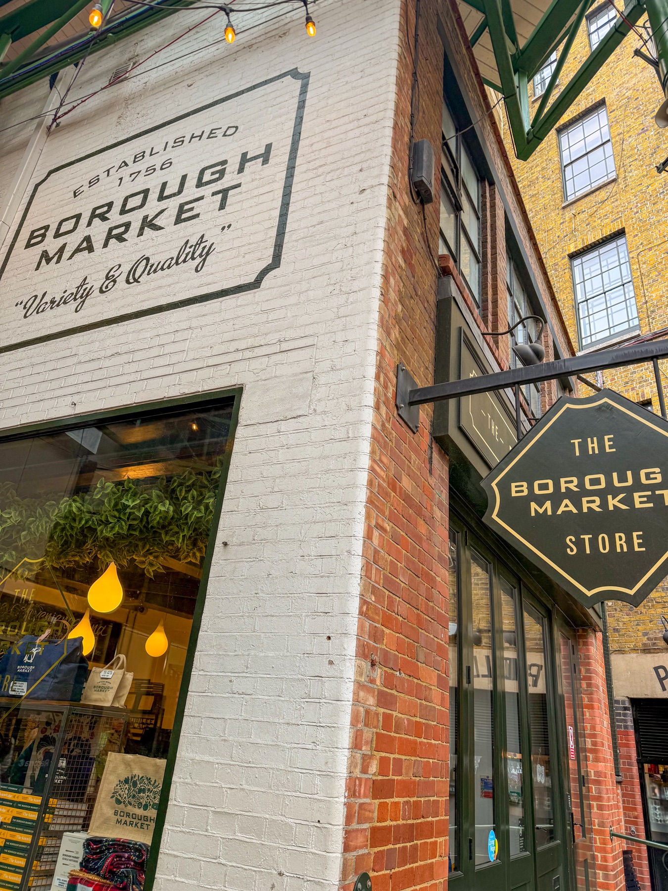 Painted brick facade at Borough Market