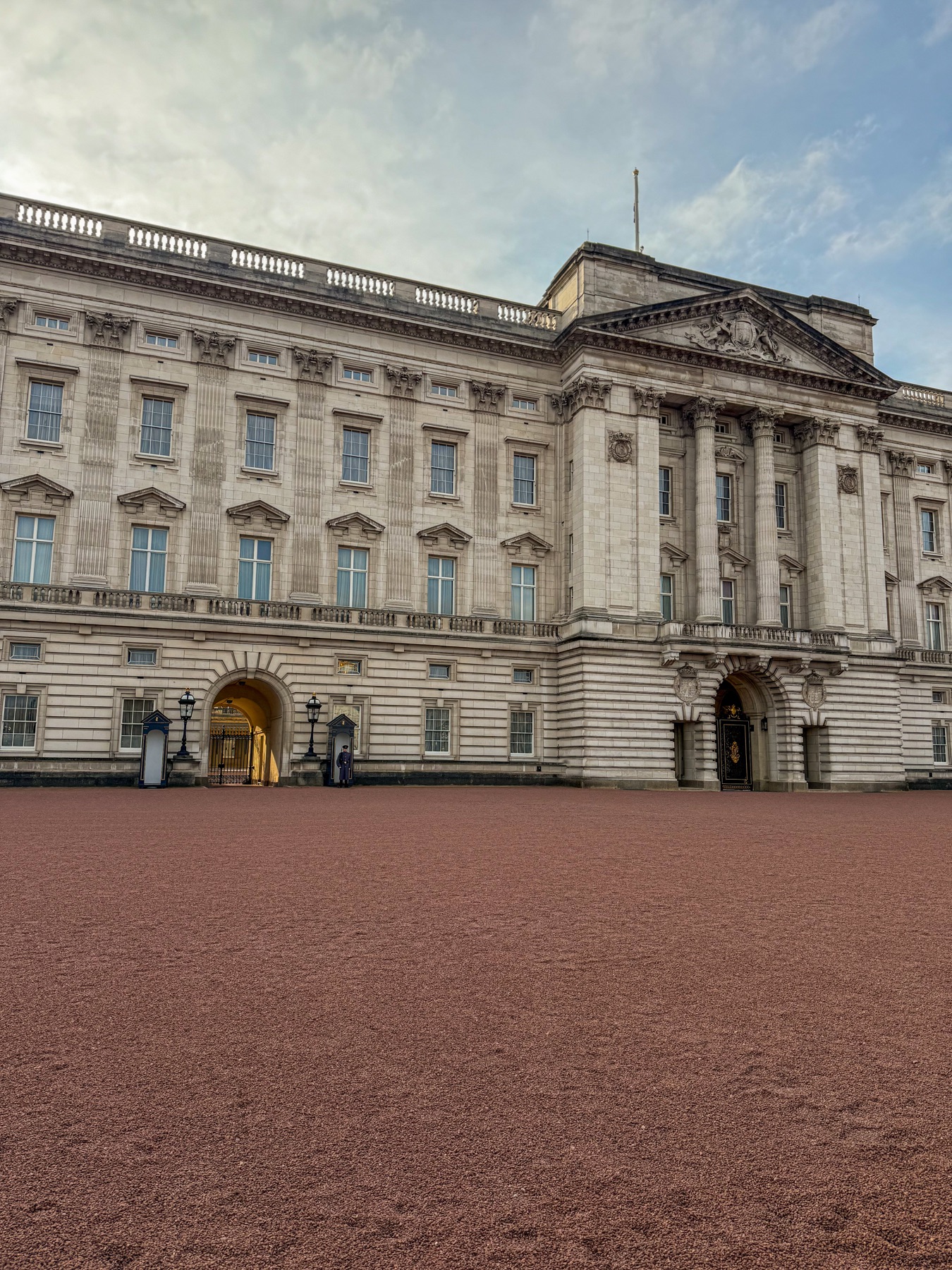 Buckingham Palace across its broad forecourt