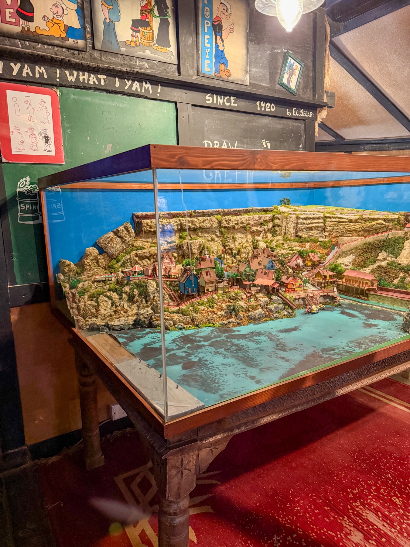 Scale model of Popeye Village and its bay
